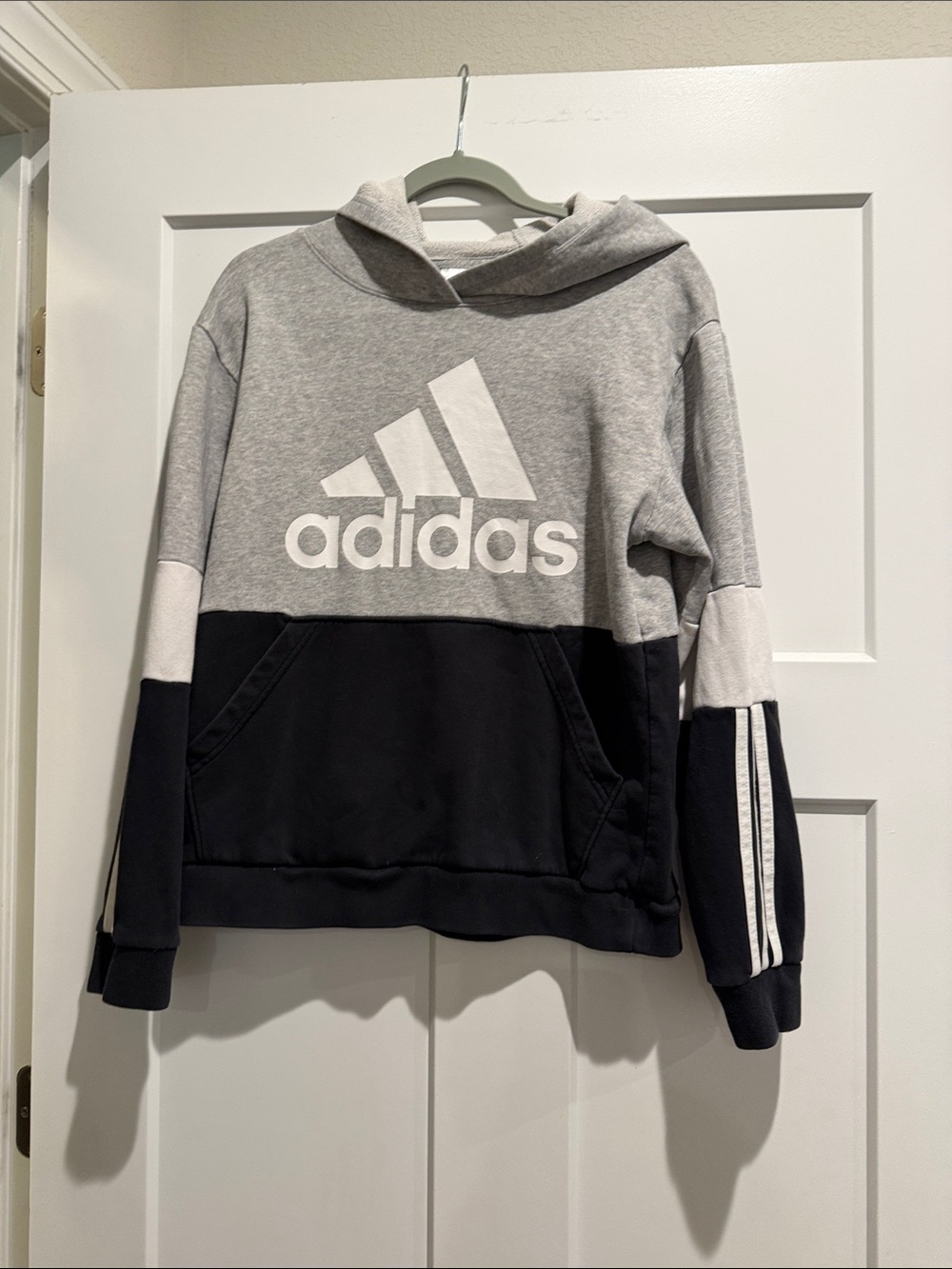 adidas Kids Gray & Black Colorblock Pullover Hoodie